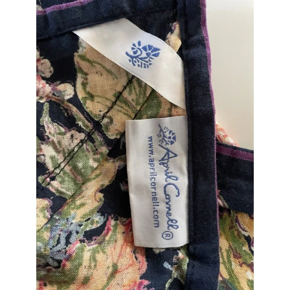 April Cornell Navy Blue Winterberry Cotton Tablecloth 59”x82”